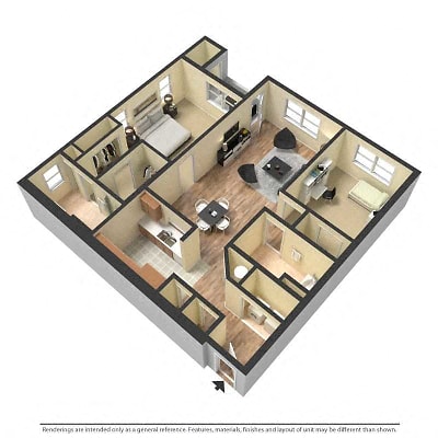 Floor plan for 2 beds, 2 baths, 1180 sqft